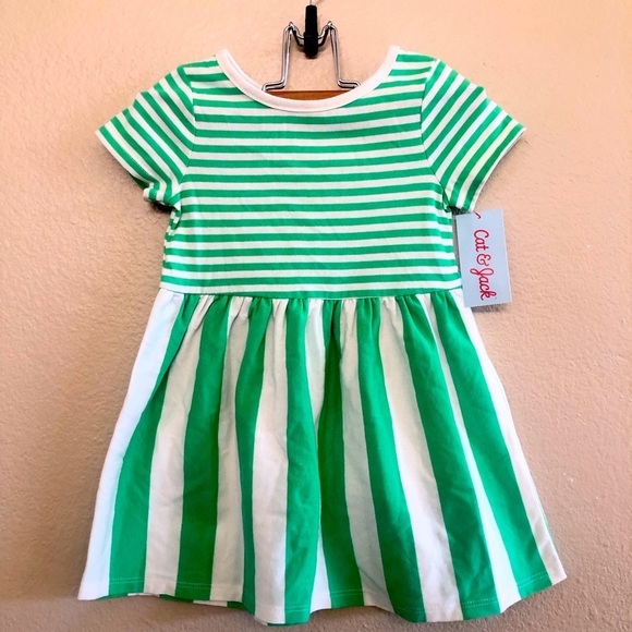 Cat & Jack Toddler Girls Green Striped Dress - St Patrick’s Day - Size 18M - Picture 1 of 7
